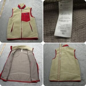 Patagonia Vest Mens XS Cream Red Classic Retro-X Sherpa Fleece Pockets Full Zip